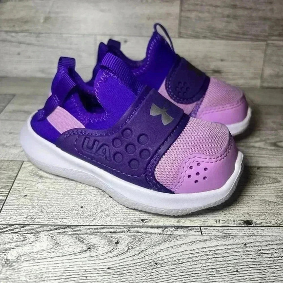 Under Armour UA GINF Runplay Purple White Slip On  Sz 5K - Picture 1 of 6